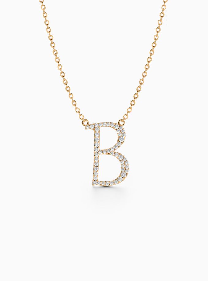 18k Gold Initial B Necklace with Diamonds | Varudai | Custom alphabet | initial letters | diamond pendant | necklace | Arabic letter charms