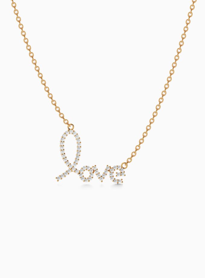 Diamond "Love" Necklace in 18k Gold | Varudai | Love pendant | Letter Pendant