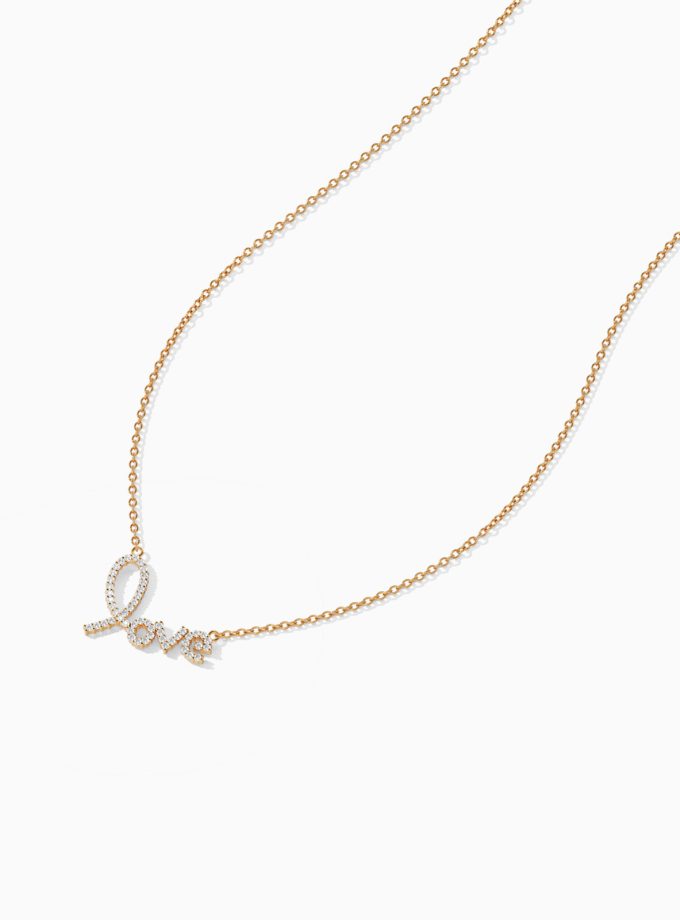 Diamond "Love" Necklace in 18k Gold | Varudai | Love pendant | Letter Pendant