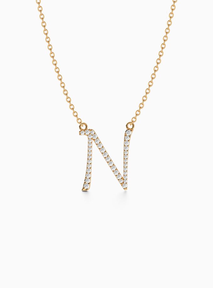 Lovely Initial N Necklace with Diamonds | Varudai | Custom alphabet | initial letters | diamond pendant | necklace | Arabic letter charms