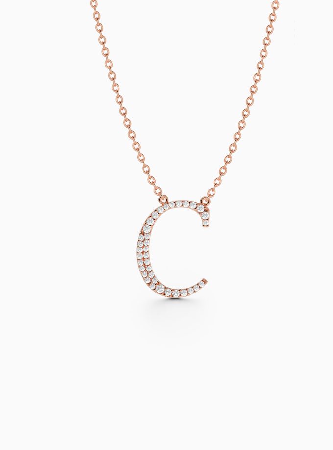Initial C Necklace in 18k Gold | Varudai | Custom alphabet | initial letters | diamond pendant | necklace | Arabic letter charms