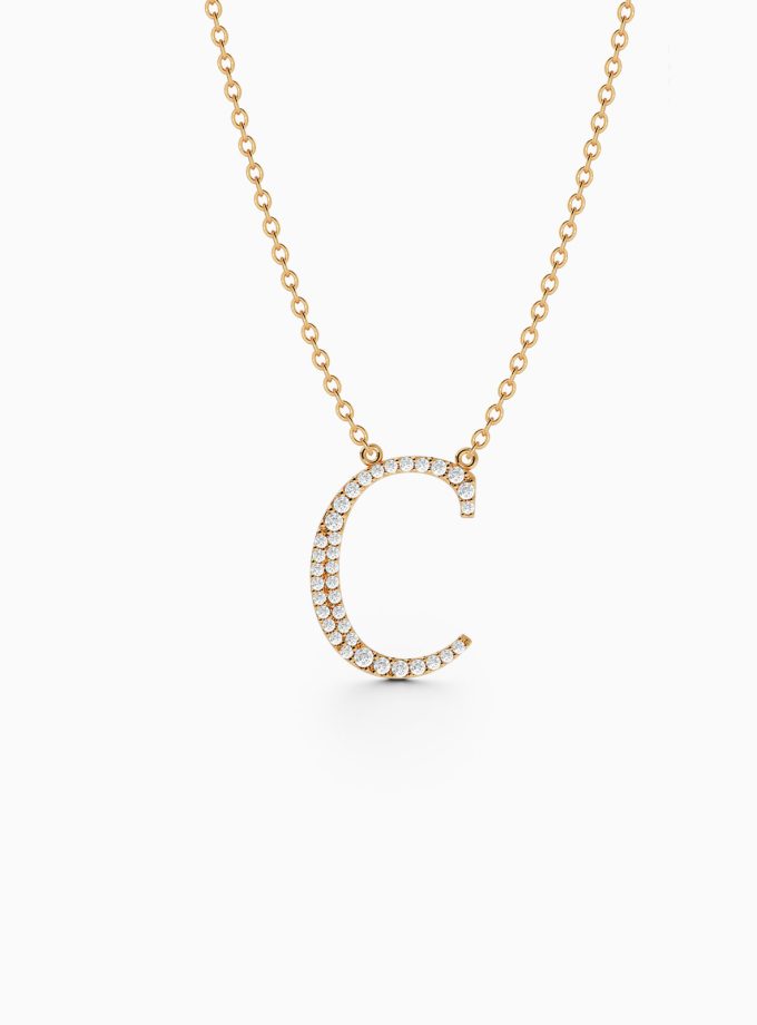 Initial C Necklace in 18k Gold | Varudai | Custom alphabet | initial letters | diamond pendant | necklace | Arabic letter charms