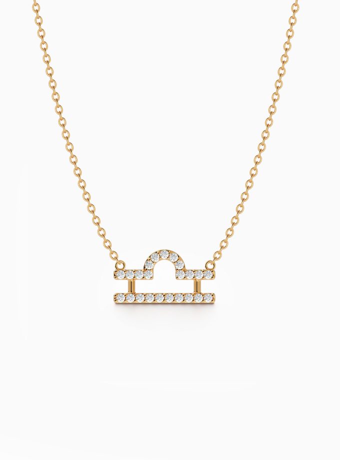 Libra Zodiac Sign Diamond Necklace | Varudai | The Zodiac Collection | 18k Gold Zodiac Necklace