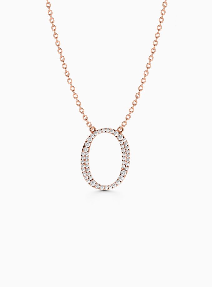Exquisite Initial O Necklace with Diamonds | Varudai | Custom alphabet | initial letters | diamond pendant | necklace | Arabic letter charms