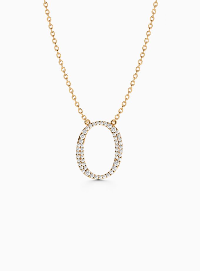 Exquisite Initial O Necklace with Diamonds | Varudai | Custom alphabet | initial letters | diamond pendant | necklace | Arabic letter charms