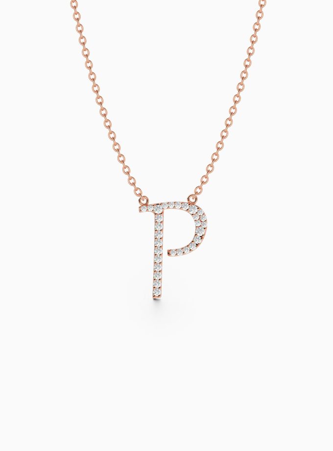 Diamond Initial P Necklace in 18k Gold | Varudai | Custom alphabet | initial letters | diamond pendant | necklace | Arabic letter charms
