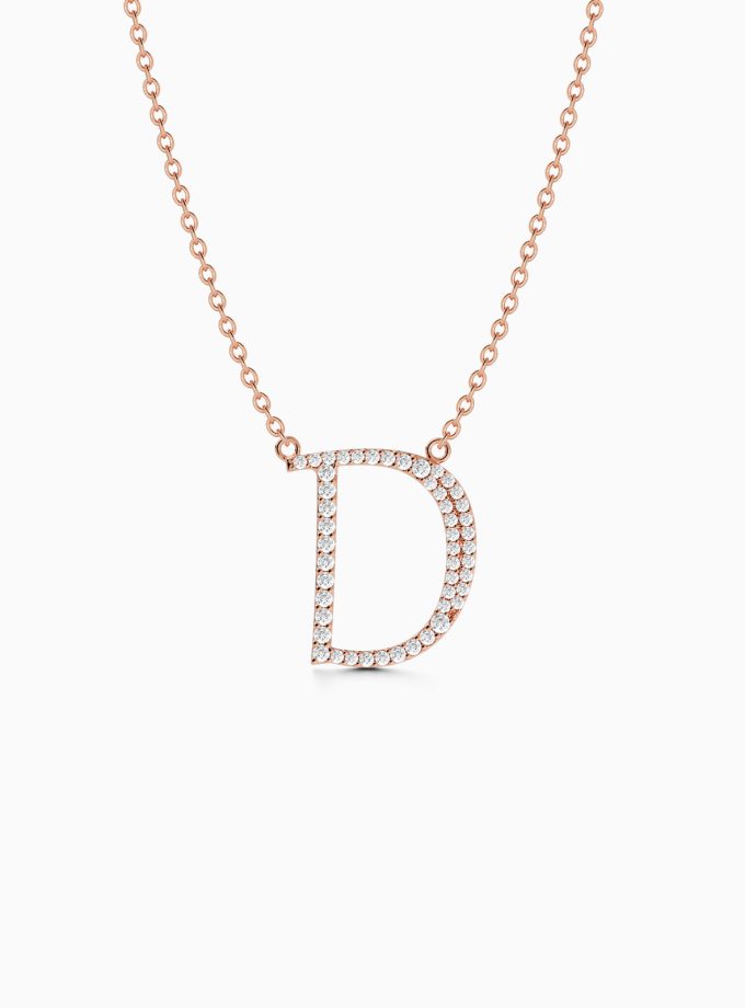 18k Gold Initial D Necklace with Diamonds | Varudai | Custom alphabet | initial letters | diamond pendant | necklace | Arabic letter charms