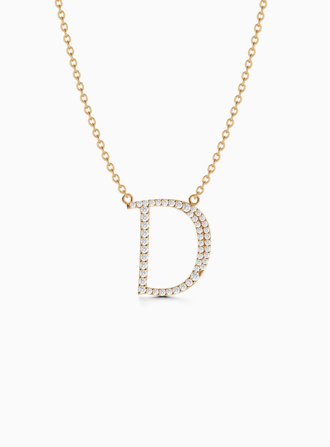 18k Gold Initial D Necklace with Diamonds | Varudai | Custom alphabet | initial letters | diamond pendant | necklace | Arabic letter charms