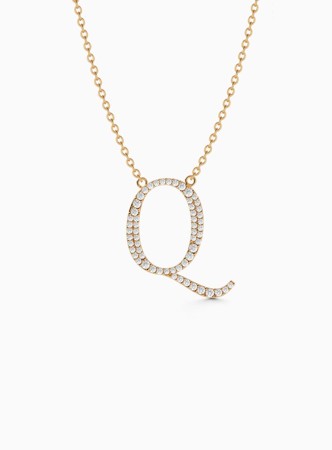 Initial Q Necklace in Gold and Diamonds | Varudai | Custom alphabet | initial letters | diamond pendant | necklace | Arabic letter charms