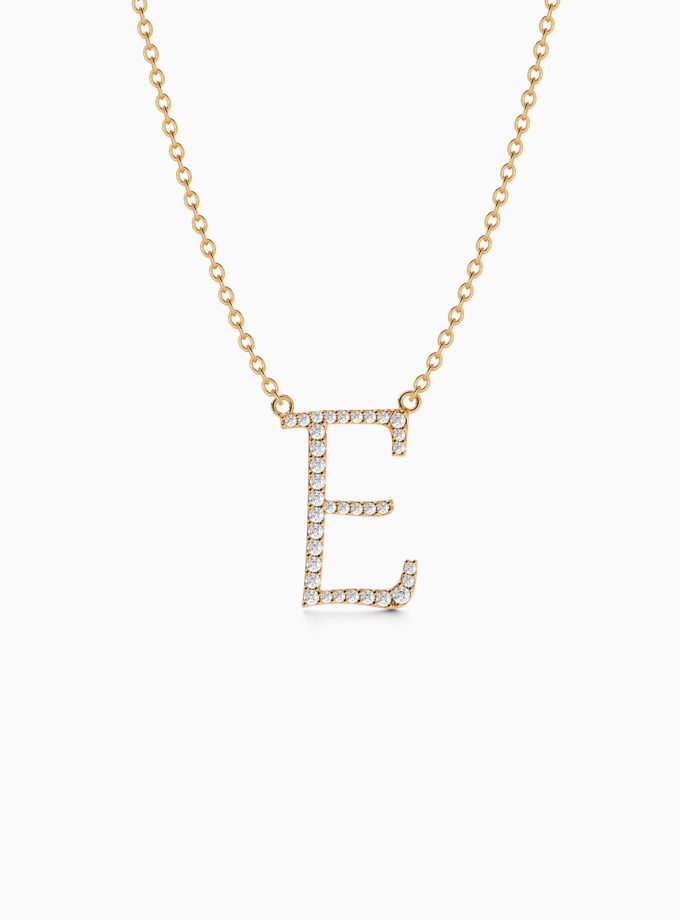 Letter E Initial Necklace in 18k Gold | Varudai | Custom alphabet | initial letters | diamond pendant | necklace | Arabic letter charms