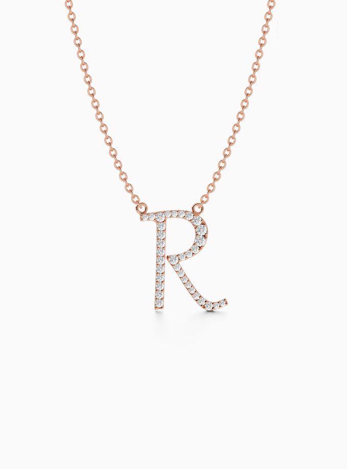 Radiant Initial R Necklace in 18k Gold | Varudai | Custom alphabet | initial letters | diamond pendant | necklace | Arabic letter charms