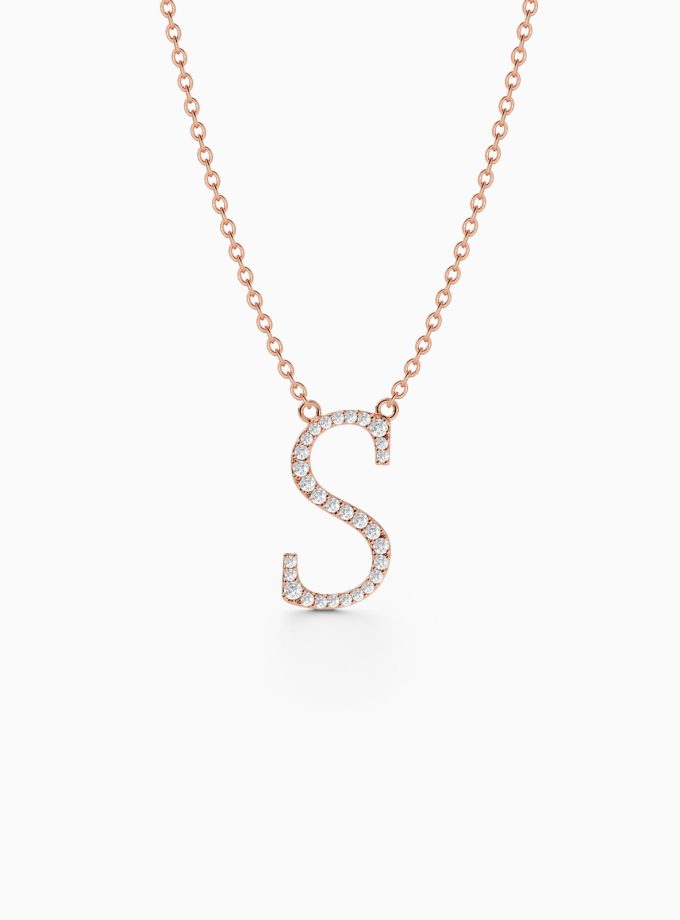 Sparkling Initial S Necklace with Diamonds | Varudai | Custom alphabet | initial letters | diamond pendant | necklace | Arabic letter charms