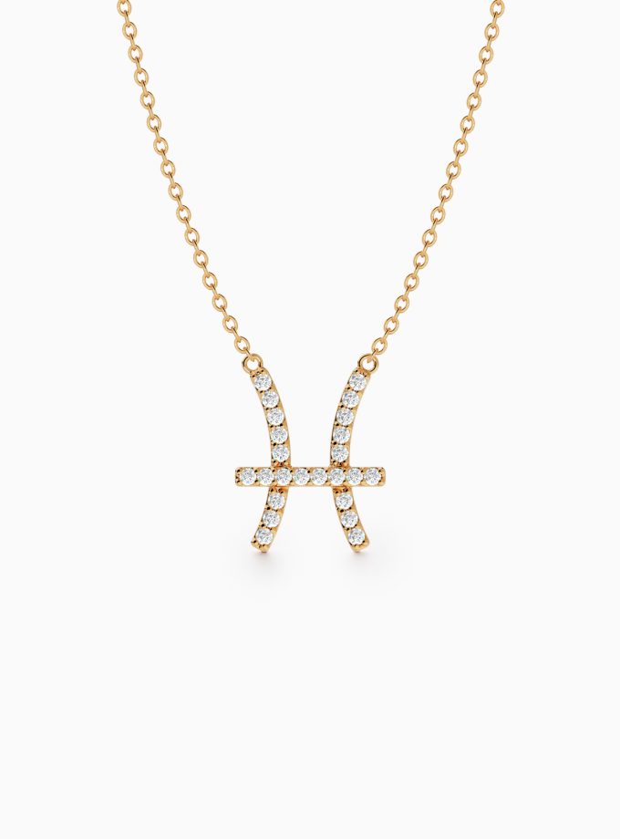 Pisces Zodiac Sign Diamond Necklace | Varudai | The Zodiac Collection | 18k Gold Zodiac Necklace