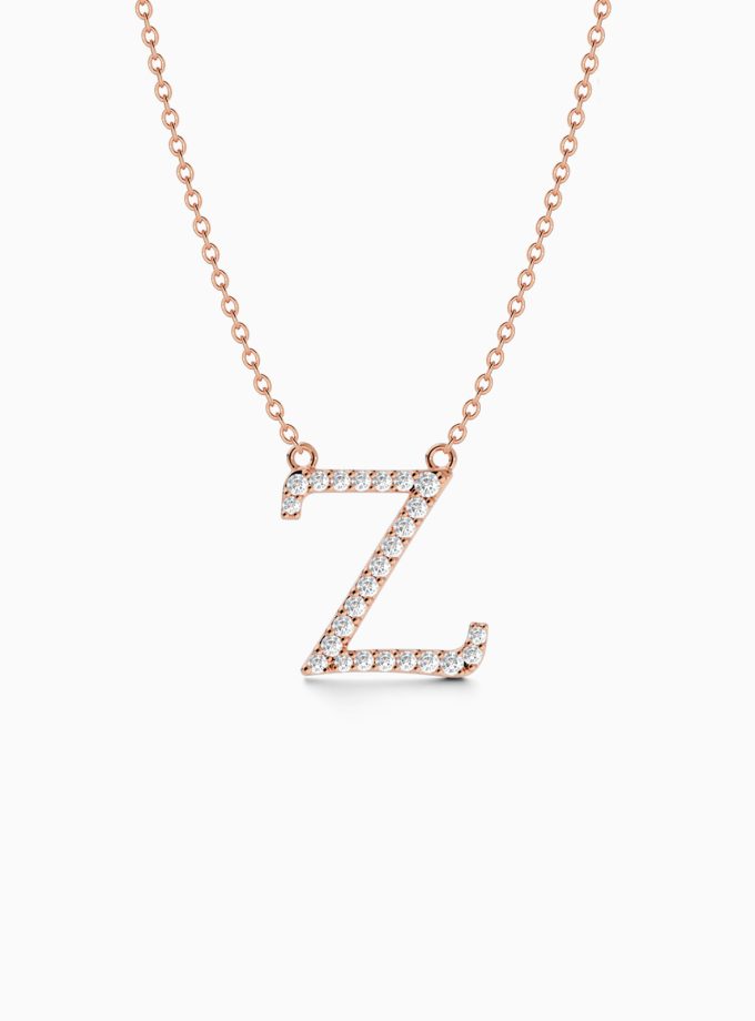 Dazzling Initial Z Necklace with Diamonds | Varudai | Custom alphabet | initial letters | diamond pendant | necklace | Arabic letter charms