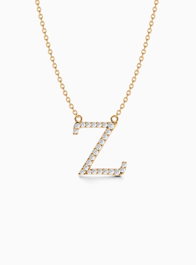 Dazzling Initial Z Necklace with Diamonds | Varudai | Custom alphabet | initial letters | diamond pendant | necklace | Arabic letter charms