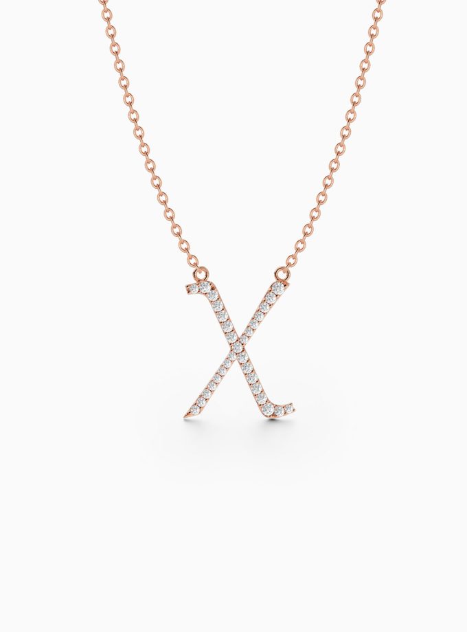 Diamond Initial X Necklace in 18k Gold | Varudai | Custom alphabet | initial letters | diamond pendant | necklace | Arabic letter charms