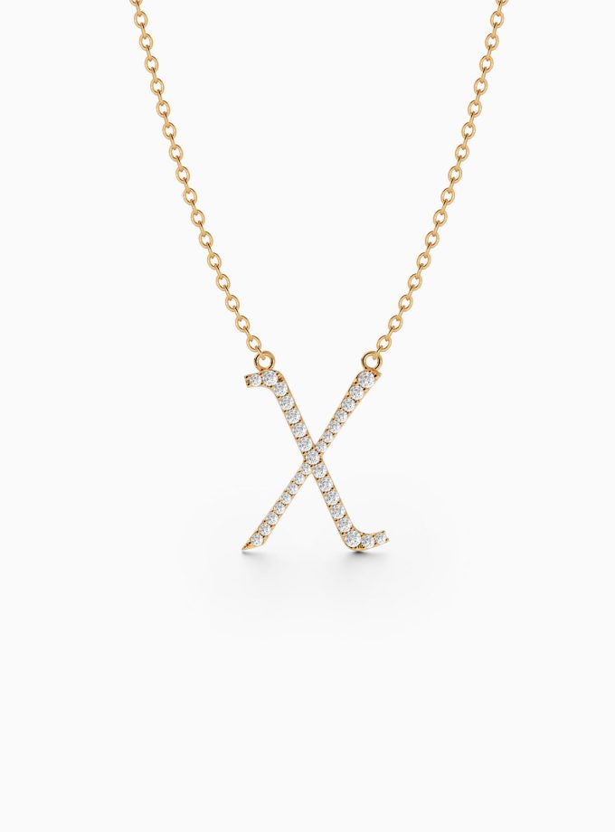 Diamond Initial X Necklace in 18k Gold | Varudai | Custom alphabet | initial letters | diamond pendant | necklace | Arabic letter charms