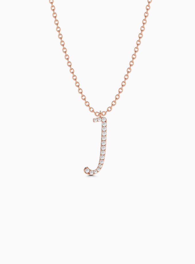 Elegant Initial J Necklace with Diamonds | Varudai | Custom alphabet | initial letters | diamond pendant | necklace | Arabic letter charms