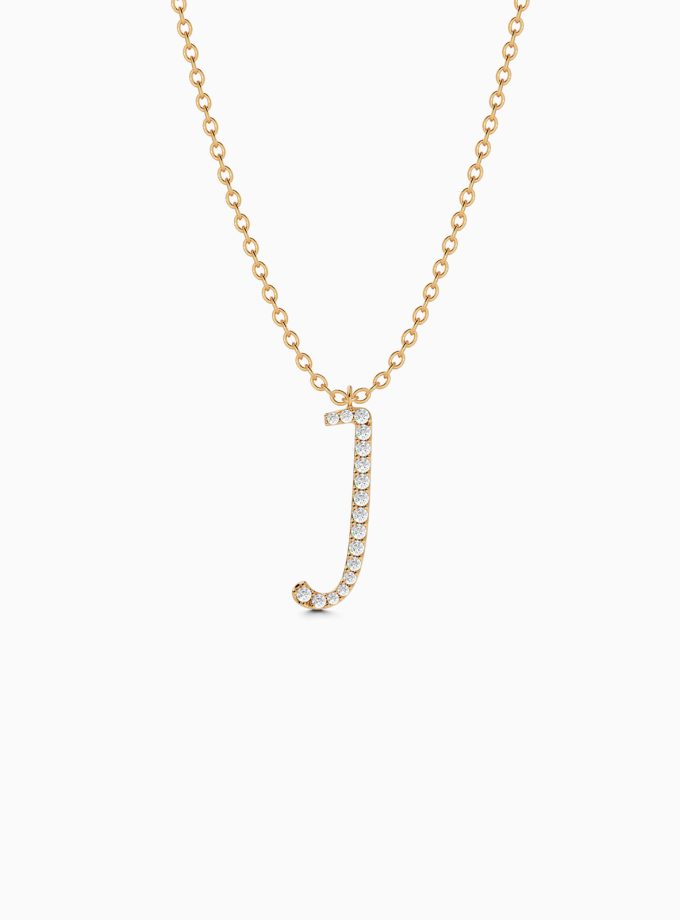 Elegant Initial J Necklace with Diamonds | Varudai | Custom alphabet | initial letters | diamond pendant | necklace | Arabic letter charms