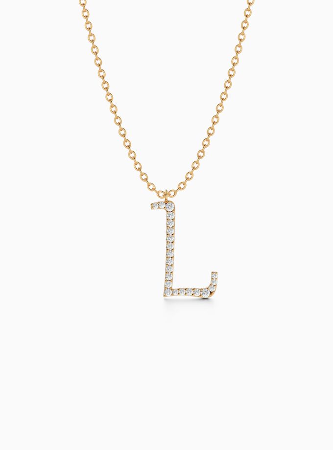 Diamond Initial L Necklace in 18k Gold | Varudai | Custom alphabet | initial letters | diamond pendant | necklace | Arabic letter charms