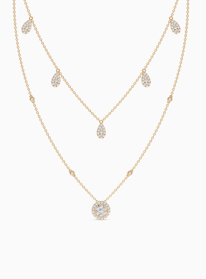 Teardrop Station Multi-Layered Diamond Cluster Necklace | Layered necklace | Layered gold necklace | Double Layered Necklace
