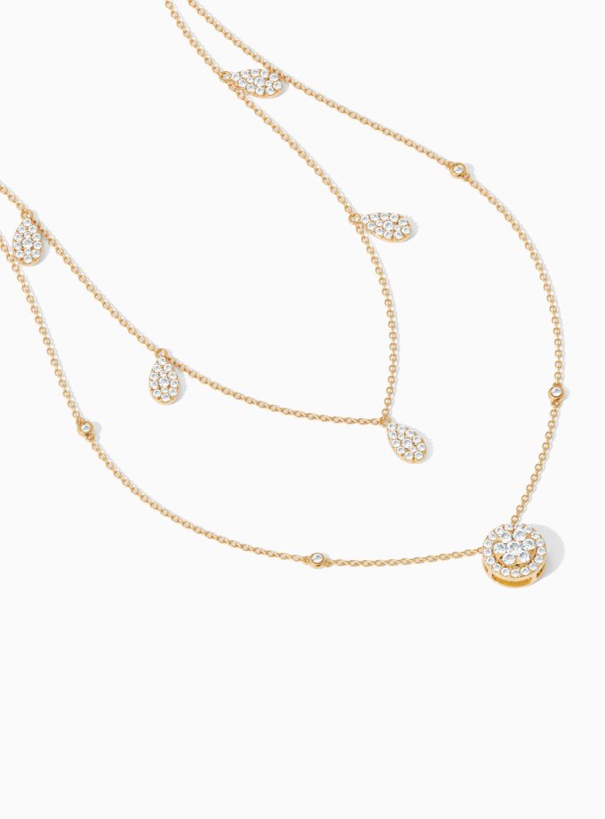Teardrop Station Multi-Layered Diamond Cluster Necklace | Layered necklace | Layered gold necklace | Double Layered Necklace