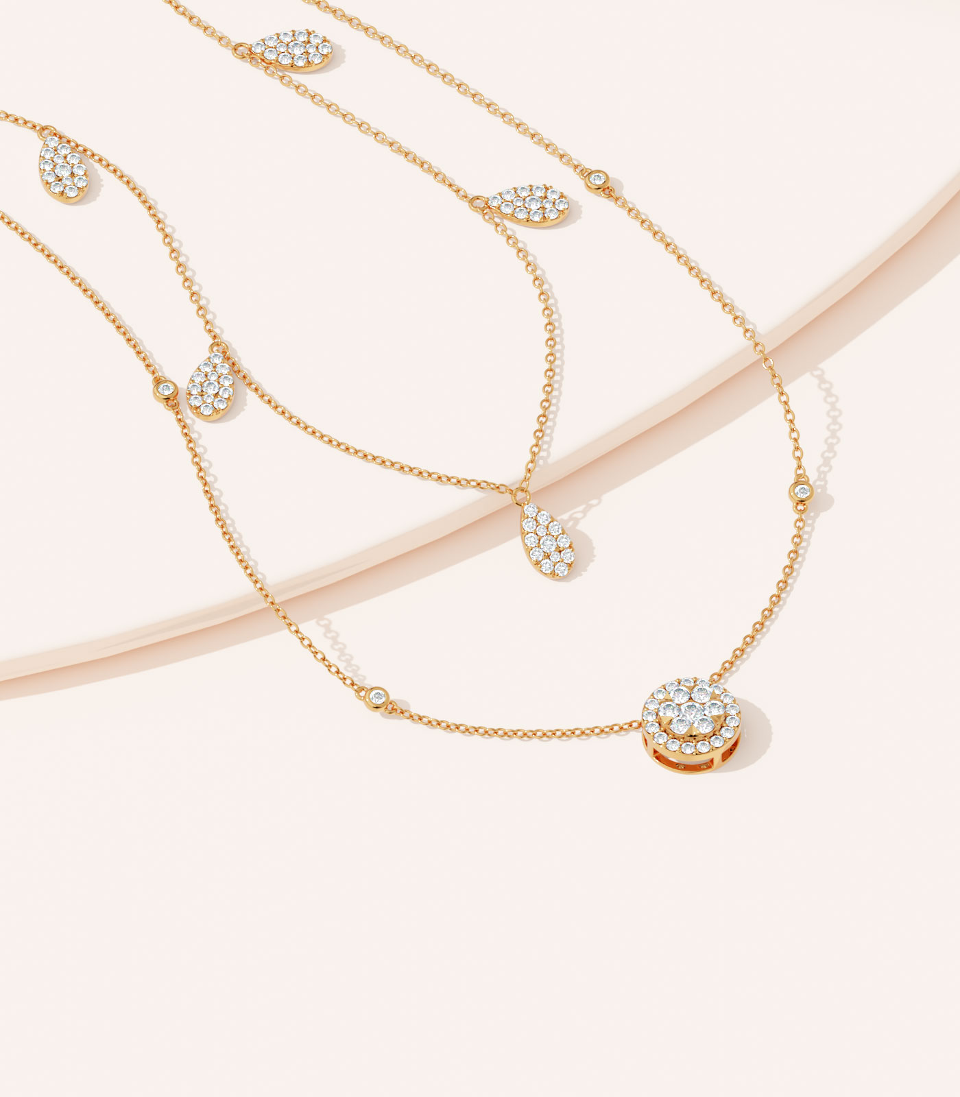 Teardrop Station Multi-Layered Diamond Cluster Necklace | Layered necklace | Layered gold necklace | Double Layered Necklace