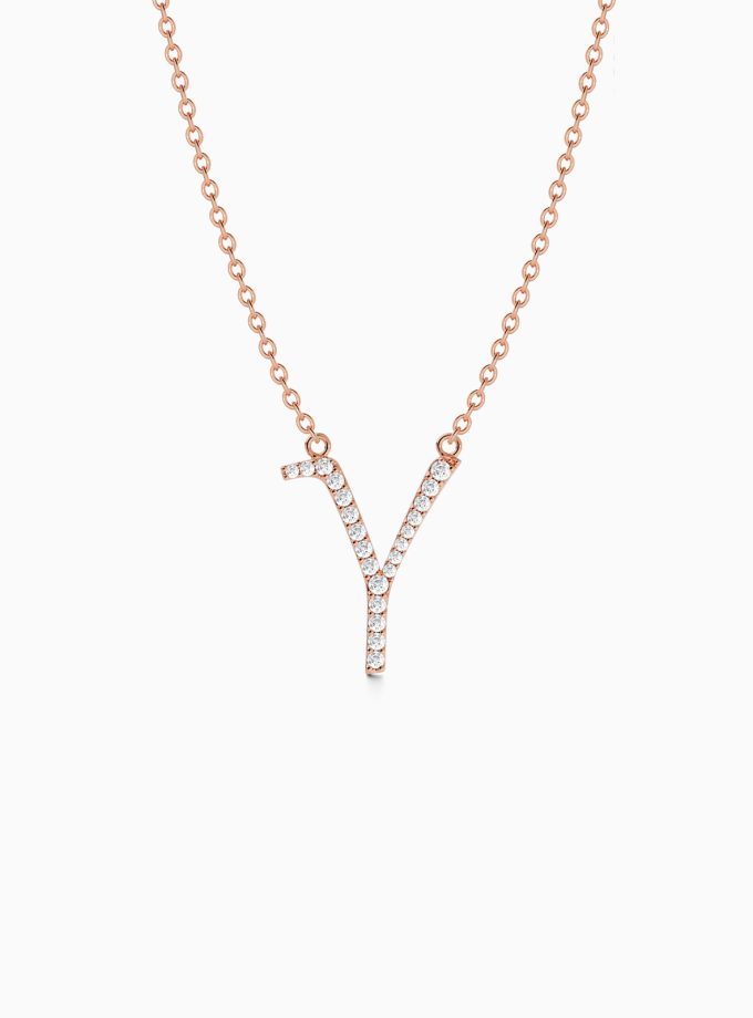 18k Gold Initial Y Necklace with Diamonds | Varudai | Custom alphabet | initial letters | diamond pendant | necklace | Arabic letter charms