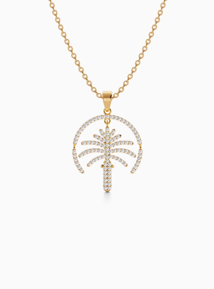 Sparkling Diamond Palm Jumeirah Pendant | Varudai | Diamond Necklace in Dubai