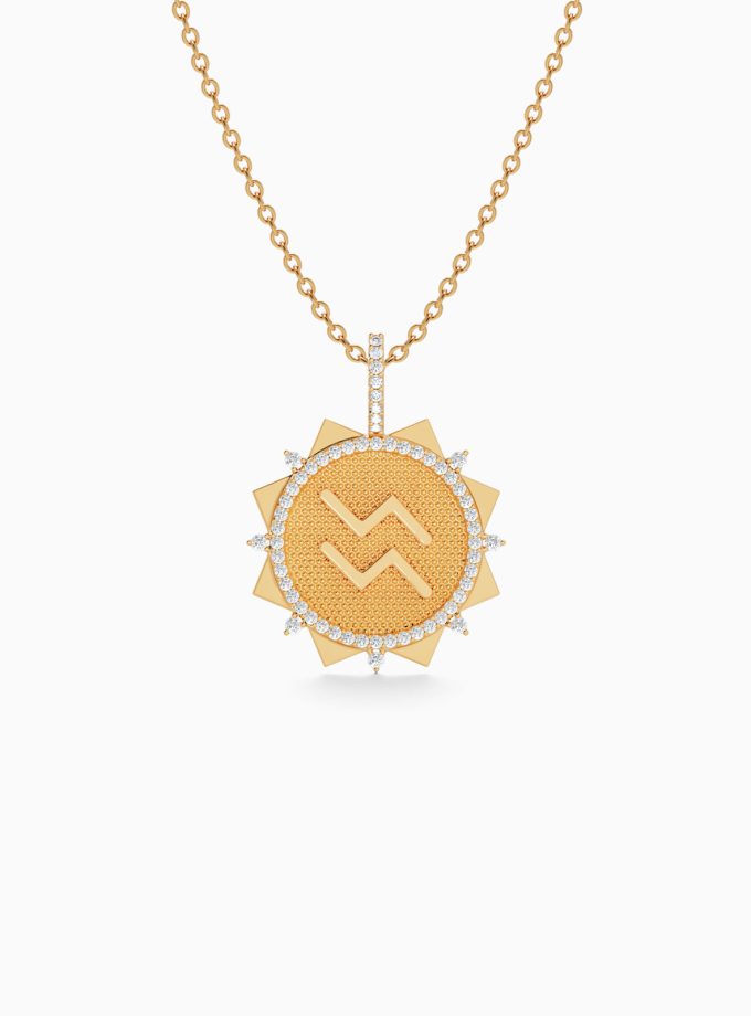 Aquarius Zodiac Pendant in Gold & Diamond | Varudai
