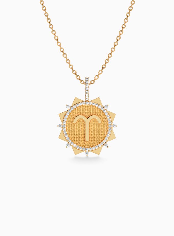 Aries Zodiac Pendant in Gold & Diamond | Varudai | Zodiac Collection | Diamond Jewelry