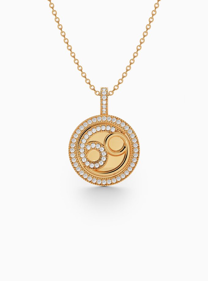 18k Gold Cancer Zodiac Pendant with Diamonds | Varudai | Zodiac Necklaces | Pendant with Zodiac Sign | Zodiac Sign Gold Pendant