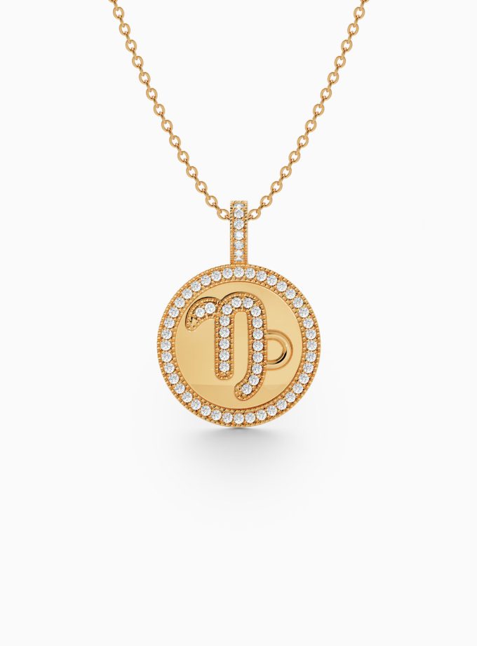 Capricorn Zodiac Sign Pendant with Diamonds | Varudai | Zodiac Necklaces | Pendant with Zodiac Sign | Zodiac Sign Gold Pendant