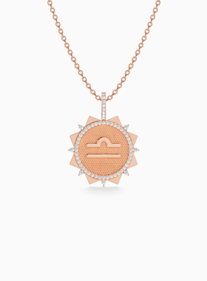 Libra Zodiac Pendant in Gold & Diamond | Varudai | Zodiac Collection | Diamond Jewelry