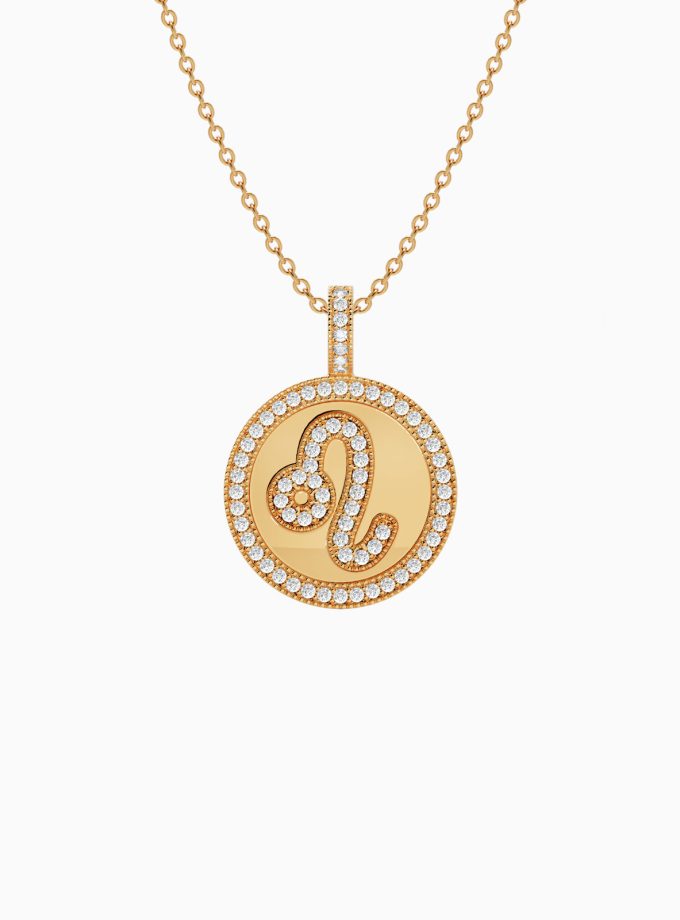 18k Gold Leo Zodiac Pendant with Diamonds | Varudai | Zodiac Necklaces | Pendant with Zodiac Sign | Zodiac Sign Gold Pendant