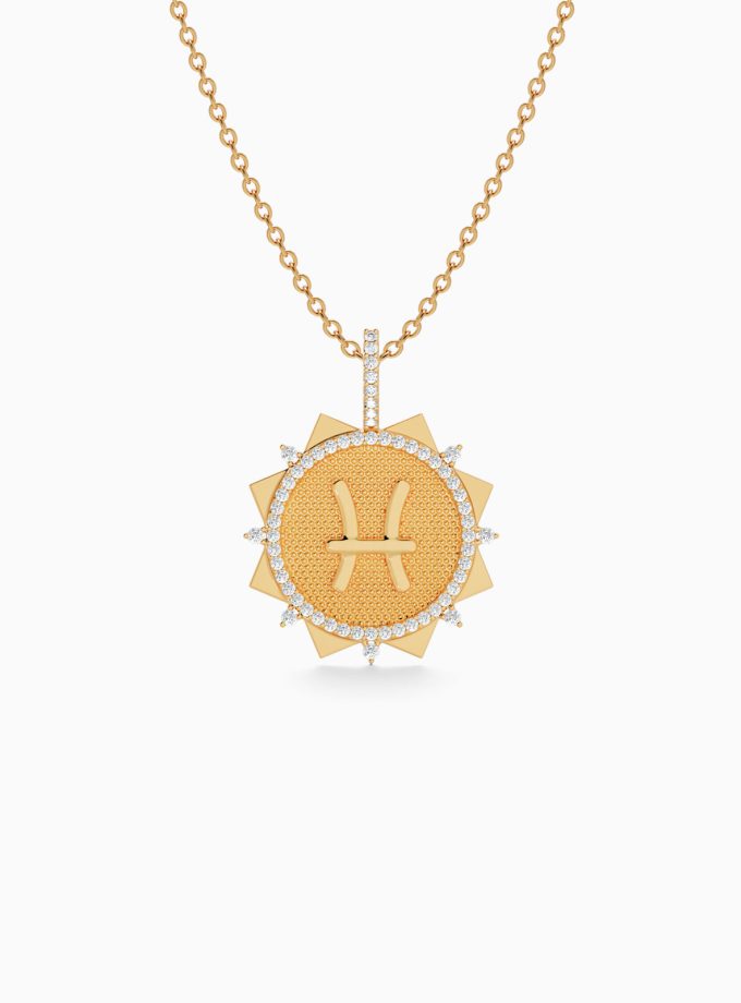 Pisces Zodiac Pendant in Gold & Diamond | Varudai | Zodiac Collection | Diamond Jewelry