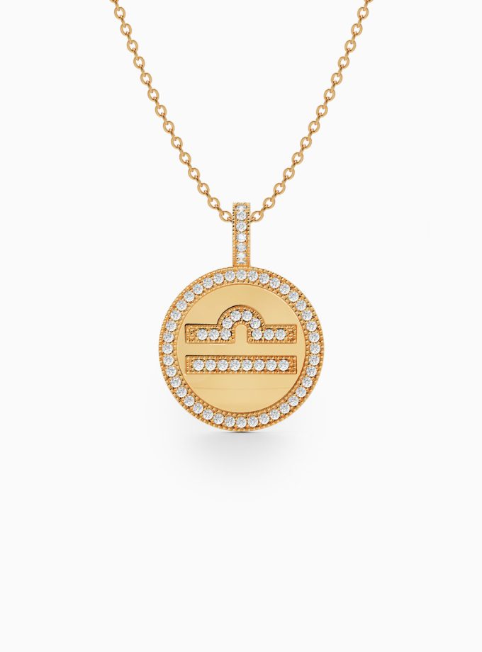 Libra Zodiac Pendant in Gold & Diamonds | Varudai | Zodiac Necklaces | Pendant with Zodiac Sign | Zodiac Sign Gold Pendant