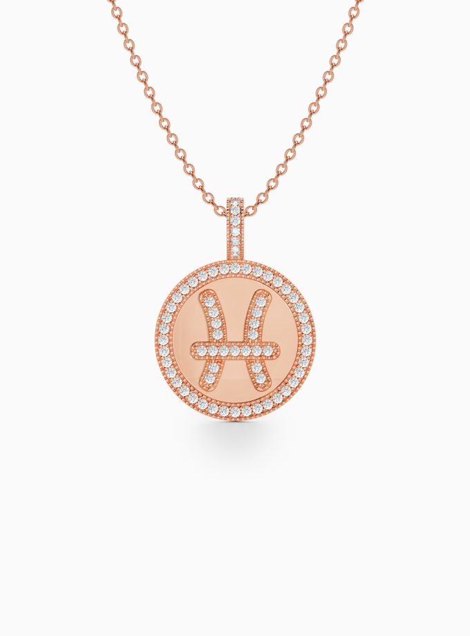 Minimalist Pisces Zodiac Pendant with Diamonds | Varudai | Zodiac Necklaces | Pendant with Zodiac Sign | Zodiac Sign Gold Pendant
