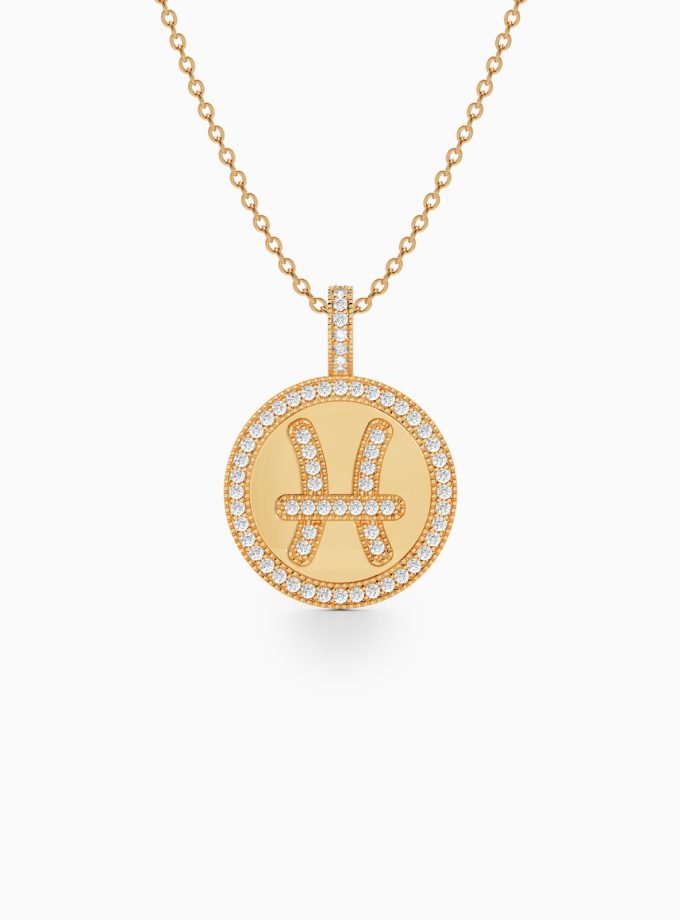 Minimalist Pisces Zodiac Pendant with Diamonds | Varudai | Zodiac Necklaces | Pendant with Zodiac Sign | Zodiac Sign Gold Pendant