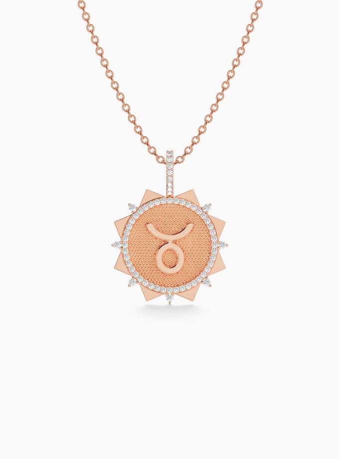 Taurus Zodiac Pendant in Gold & Diamond | Varudai | Zodiac Collection | Diamond Jewelry