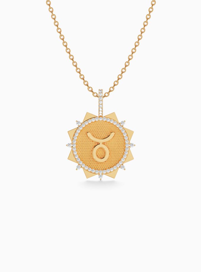 Taurus Zodiac Pendant in Gold & Diamond | Varudai | Zodiac Collection | Diamond Jewelry
