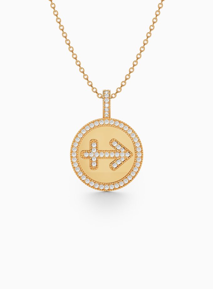 Regal Sagittarius Zodiac Pendant with Diamonds | Varudai | Zodiac Necklaces | Pendant with Zodiac Sign | Zodiac Sign Gold Pendant
