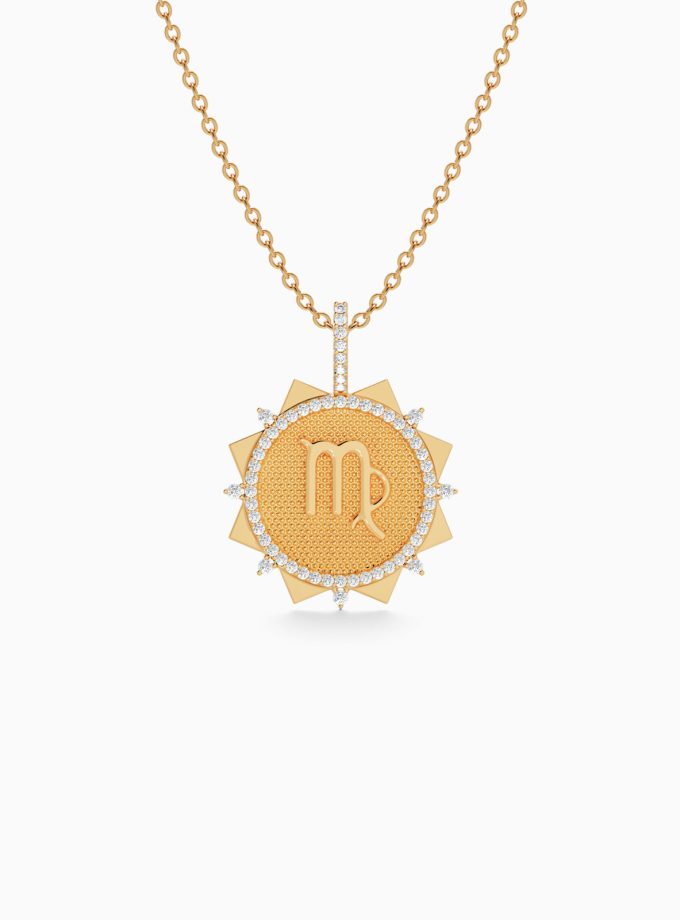 Virgo Zodiac Pendant in Gold & Diamond | Varudai | Zodiac Collection | Diamond Jewelry