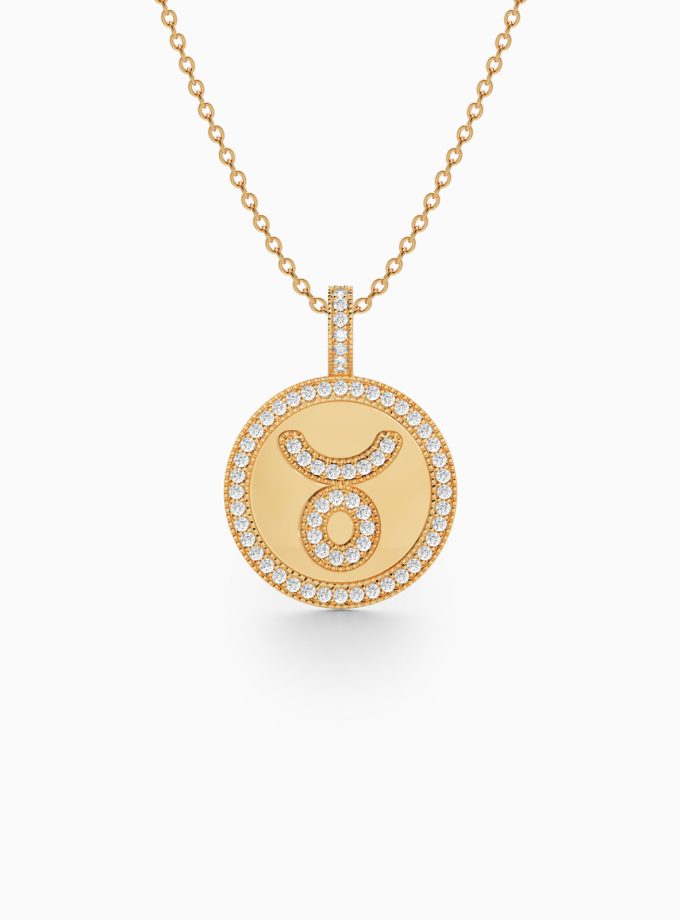 Elegant Taurus Zodiac Pendant with Diamonds | Varudai | Zodiac Necklaces | Pendant with Zodiac Sign | Zodiac Sign Gold Pendant