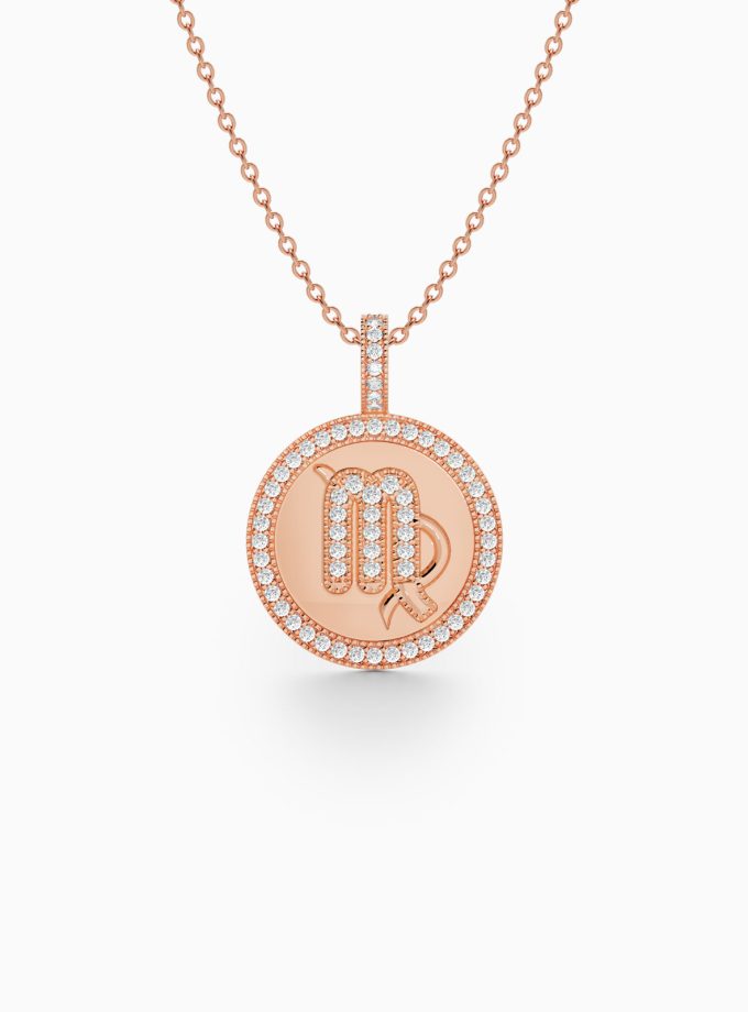 Virgo Zodiac Medal Pendant with Diamonds | Varudai | Zodiac Necklaces | Pendant with Zodiac Sign | Zodiac Sign Gold Pendant
