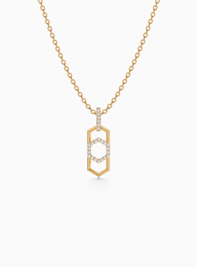 18K Gold & Diamond Hexagon Link Pendant | Varudai | Diamond Pendant