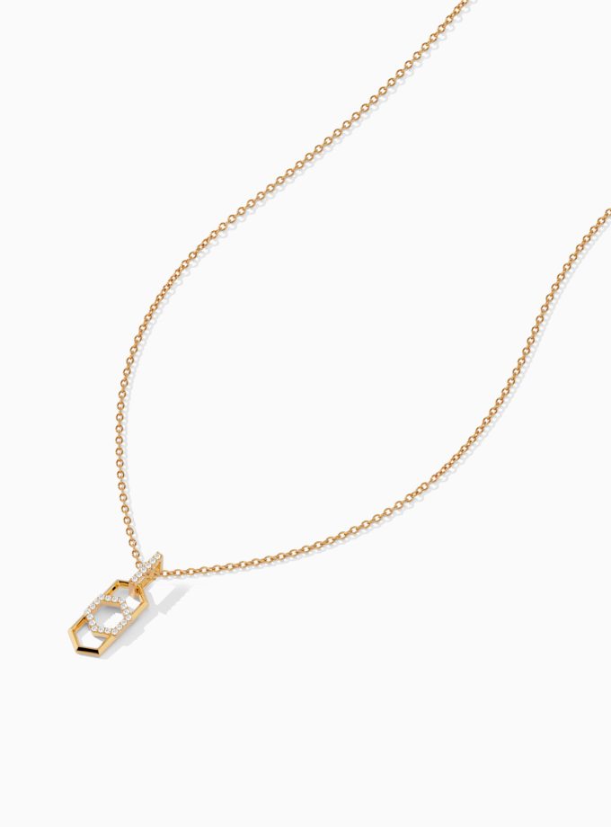 18K Gold & Diamond Hexagon Link Pendant | Varudai | Diamond Pendant