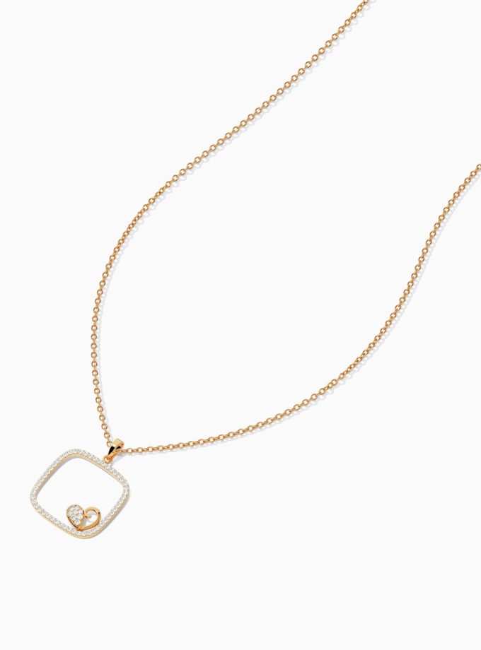 Diamond Heart Square Pendant | Varudai | Heart Shaped Diamond Necklace