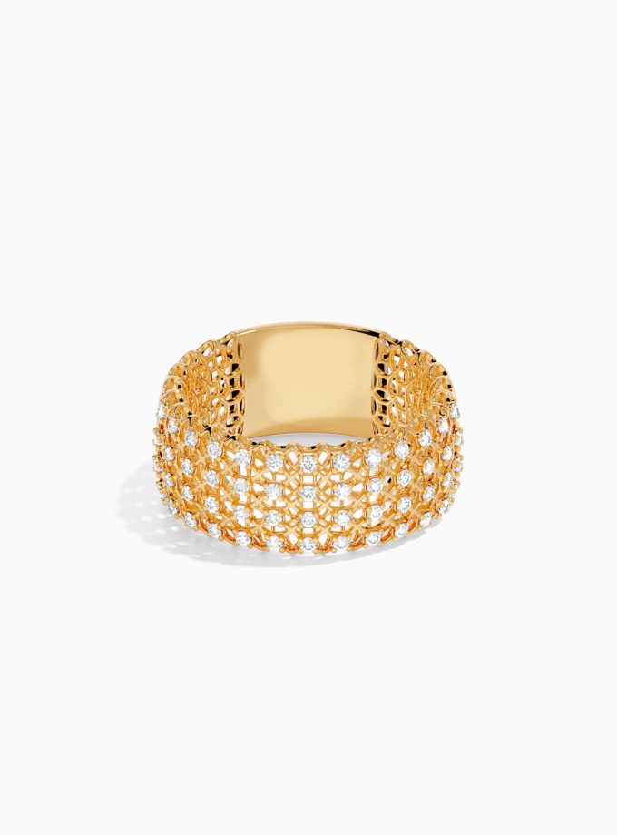 Diamond Mesh Wide Band Ring in 18k Gold | Varudai | Diamond ring