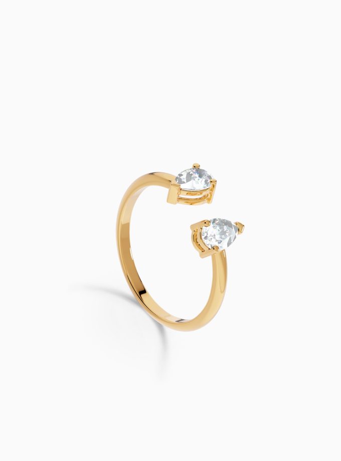 18K Gold Open Pear Shaped Diamond Ring | Varudai | Engagement ring | Wedding Ring